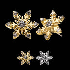 6 3-Prong Set Round Clear CZ Snowflake Flatback Stud Earring / Nosering - Clear CZ in 14Kt Gold