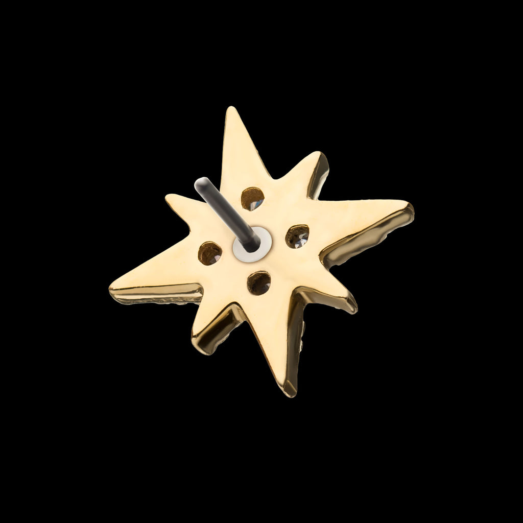 4-Clear Gem 8-Point Star Flatback Stud Earring / Nosering - Gem in 14Kt Yellow Gold
