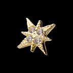 4-Clear Gem 8-Point Star Flatback Stud Earring / Nosering - Gem in 14Kt Yellow Gold