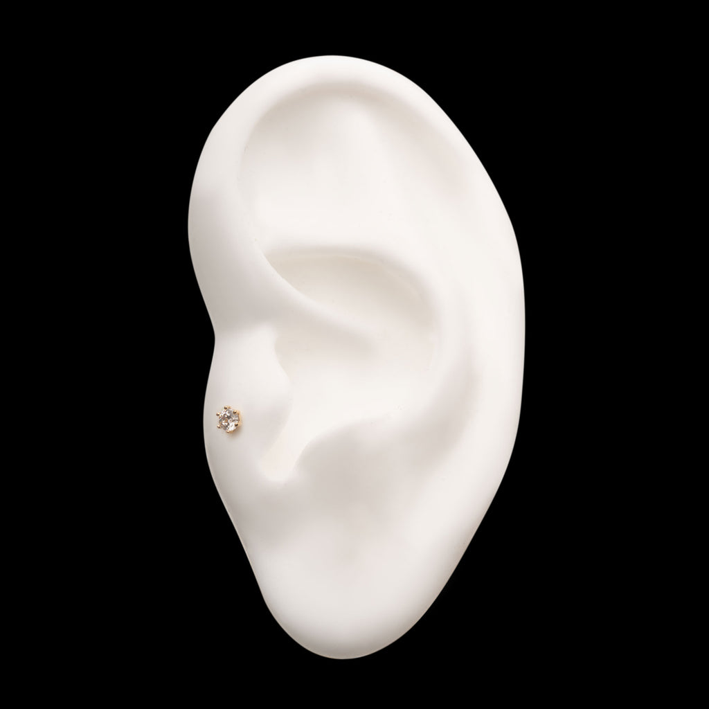 Prong Set Clear Gem Flatback Stud Earring / Nosering - Gem in 14Kt Yellow Gold