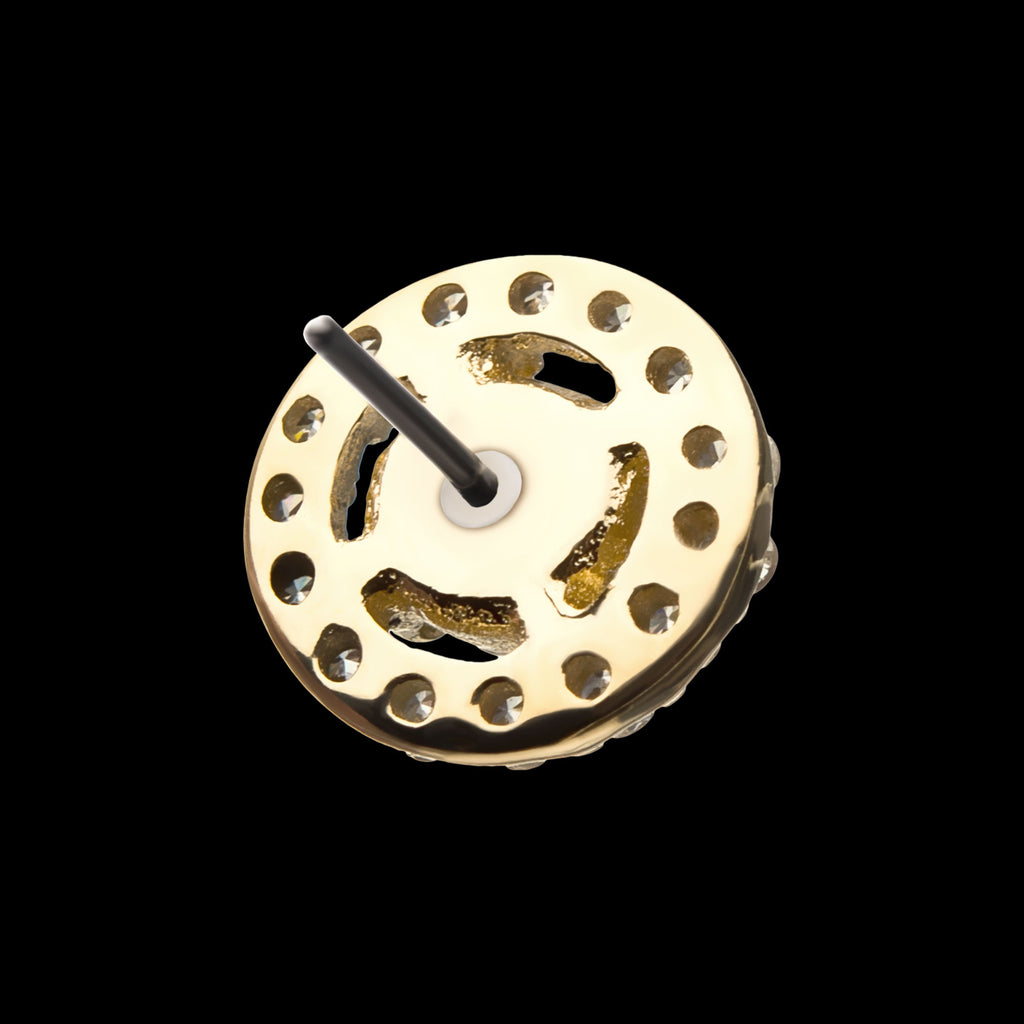 Multi-Prong Set Clear Gem Cut Out Circle Flatback Stud Earring / Nosering - Gem in 14Kt Yellow Gold