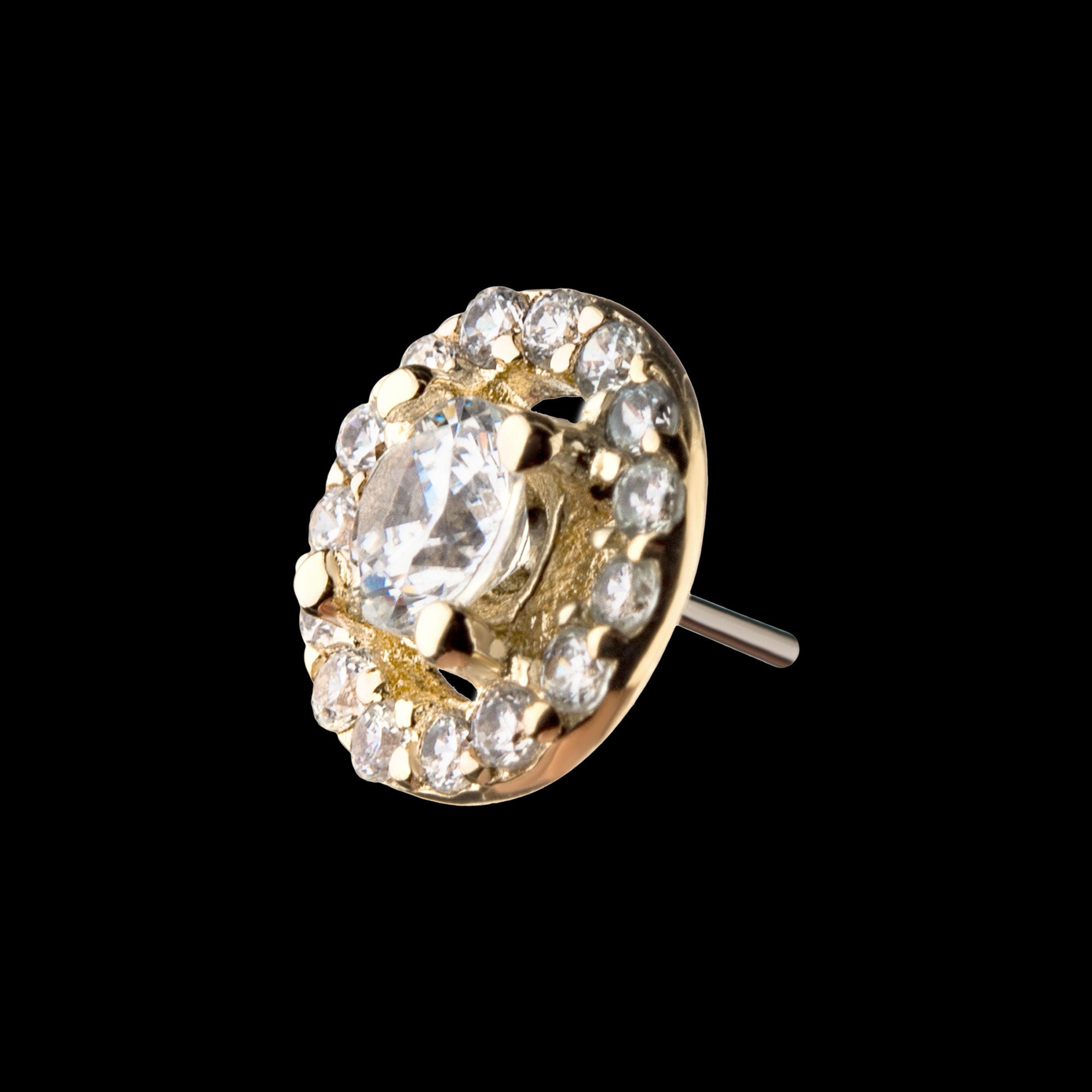 Multi-Prong Set Clear Gem Cut Out Circle Flatback Stud Earring / Nosering - Gem in 14Kt Yellow Gold