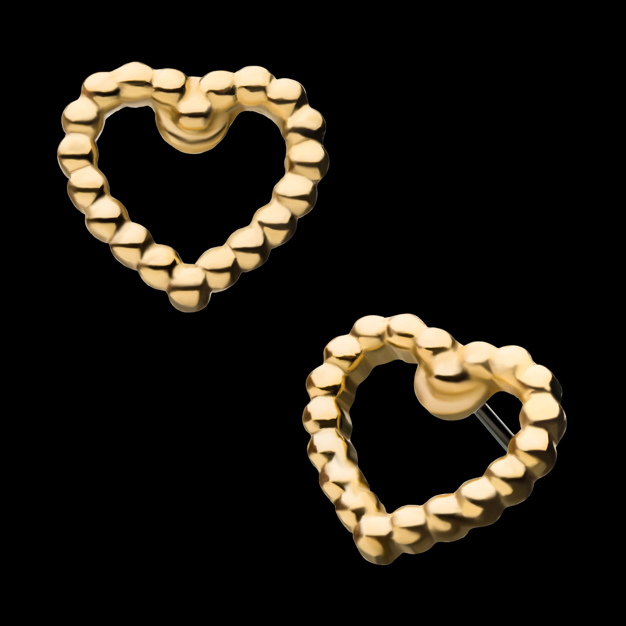 Heart Beads Flatback Stud Earring / Nosering - 14Kt Yellow Gold
