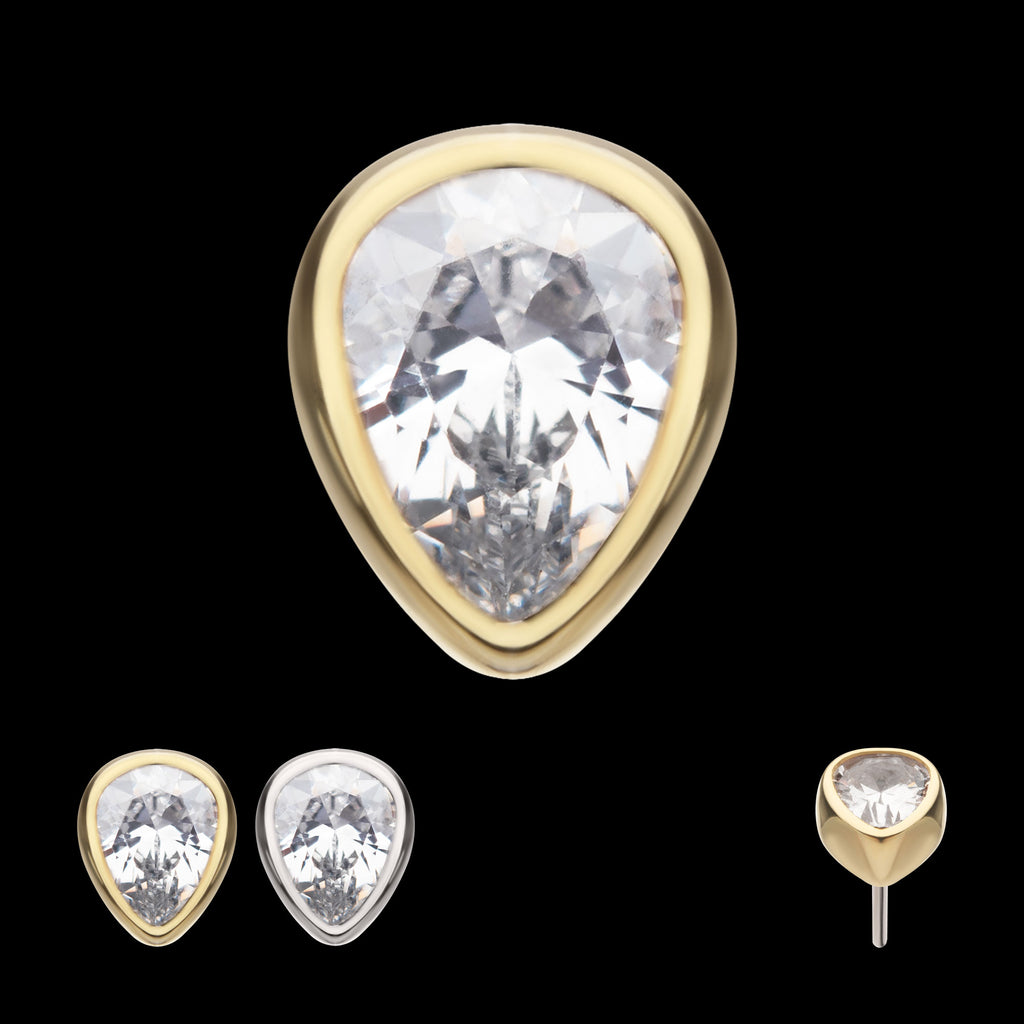 Bezel Set Pear Gem Flatback Stud Earring / Nosering - Gem in 14Kt Gold
