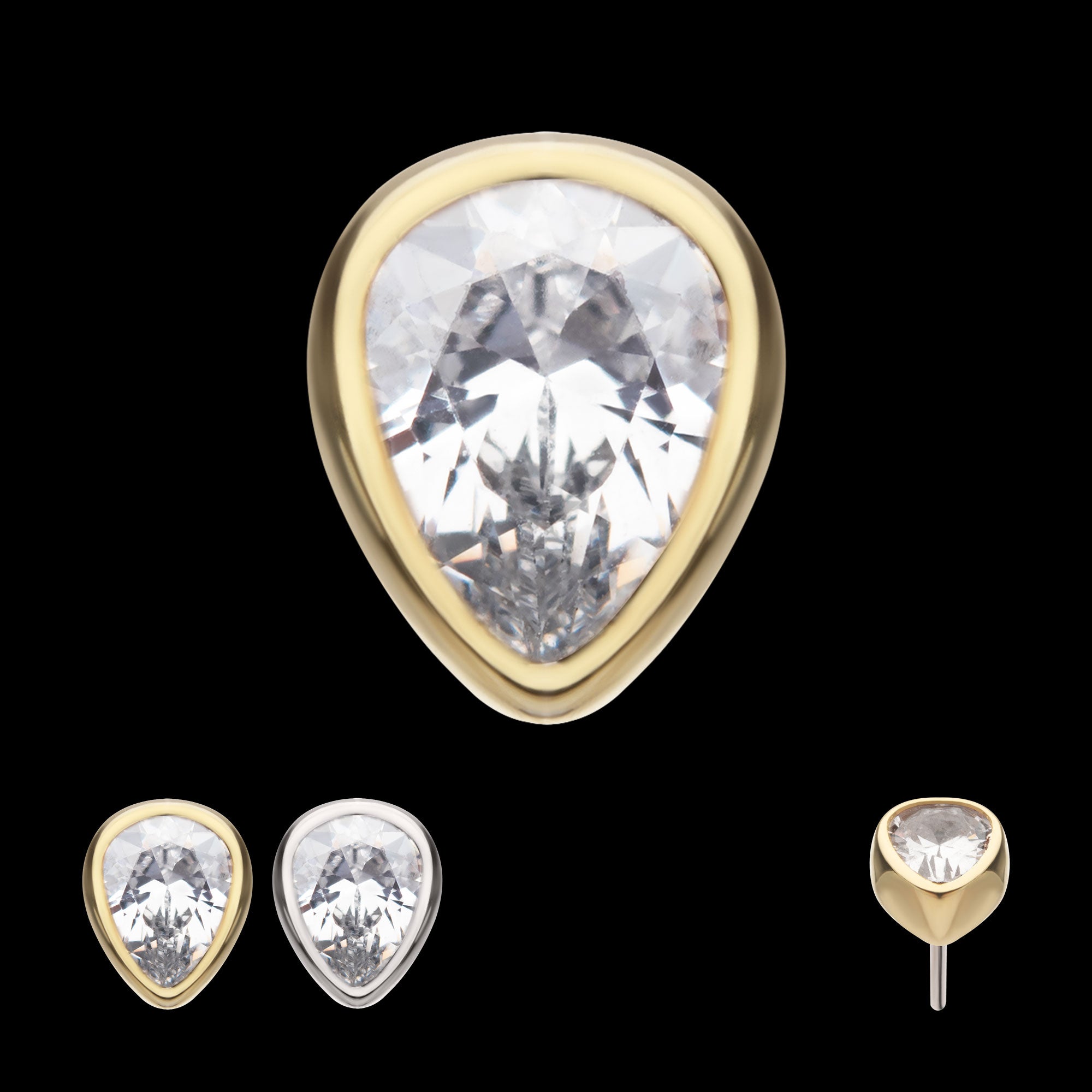Bezel Set Pear Gem Flatback Stud Earring / Nosering - Gem in 14Kt Gold