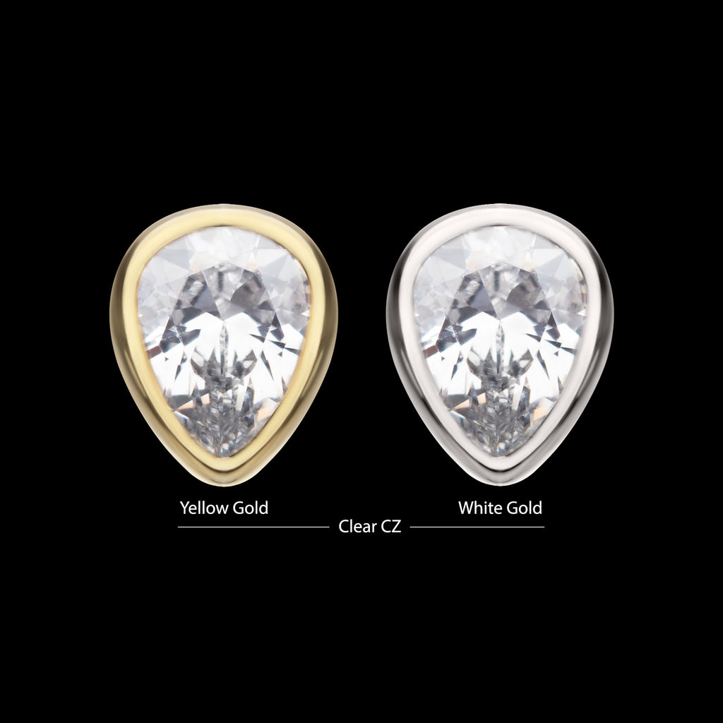 Bezel Set Pear Gem Flatback Stud Earring / Nosering - Gem in 14Kt Gold