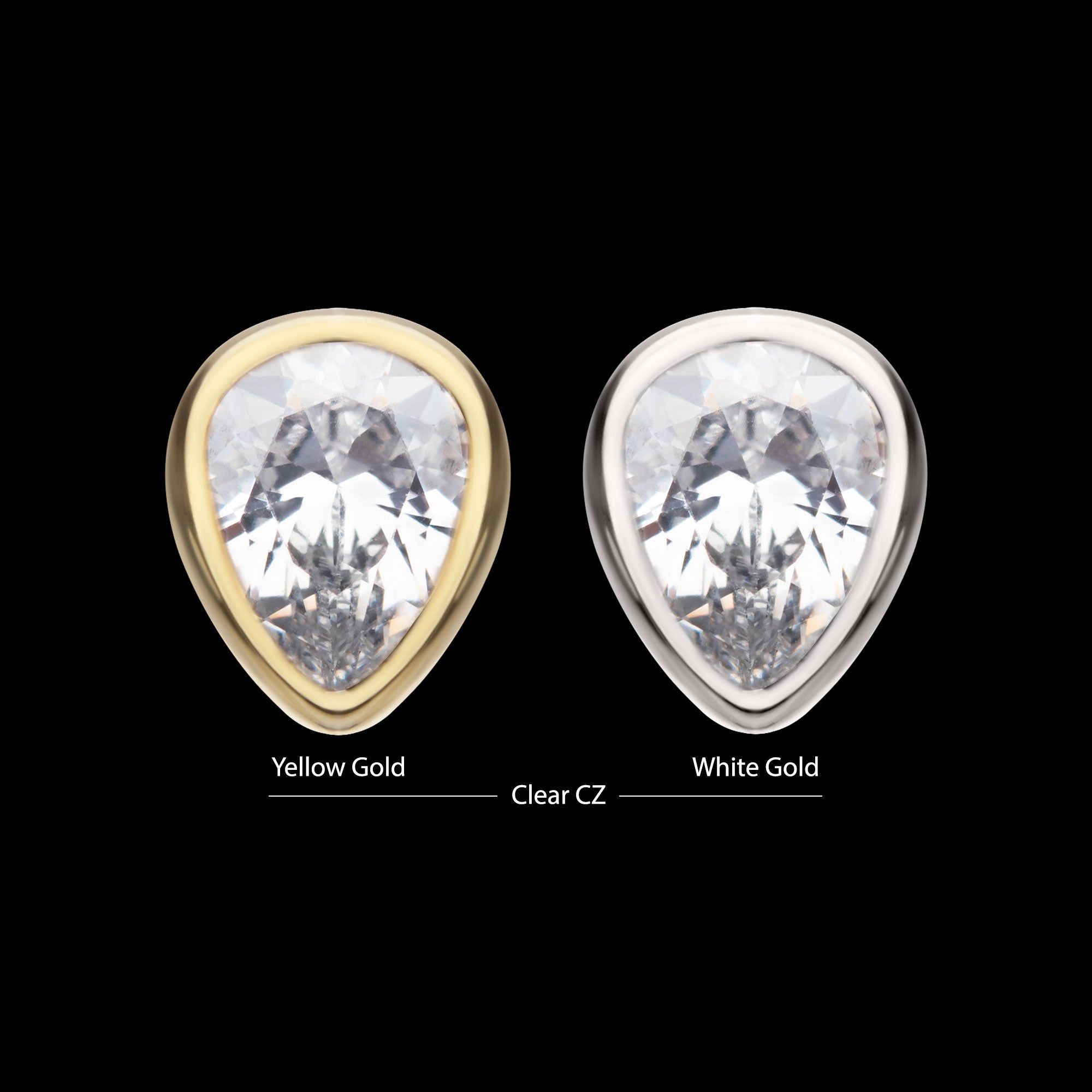 Bezel Set Pear Gem Flatback Stud Earring / Nosering - Gem in 14Kt Gold