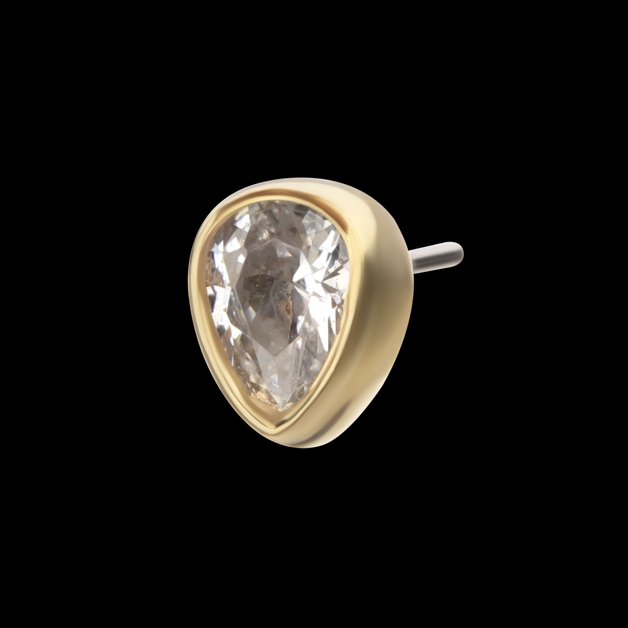 Bezel Set Pear Gem Flatback Stud Earring / Nosering - Gem in 14Kt Gold