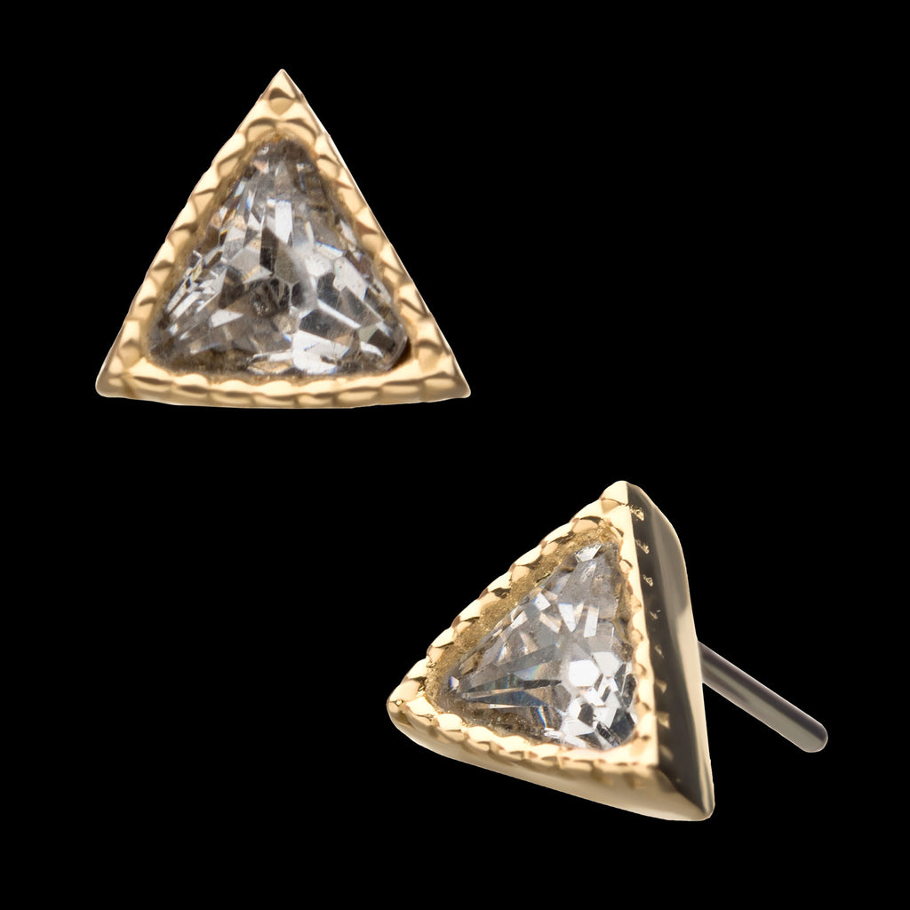 Clear Gem Triangle Flatback Stud Earring / Nosering - Gem in 14Kt Yellow Gold