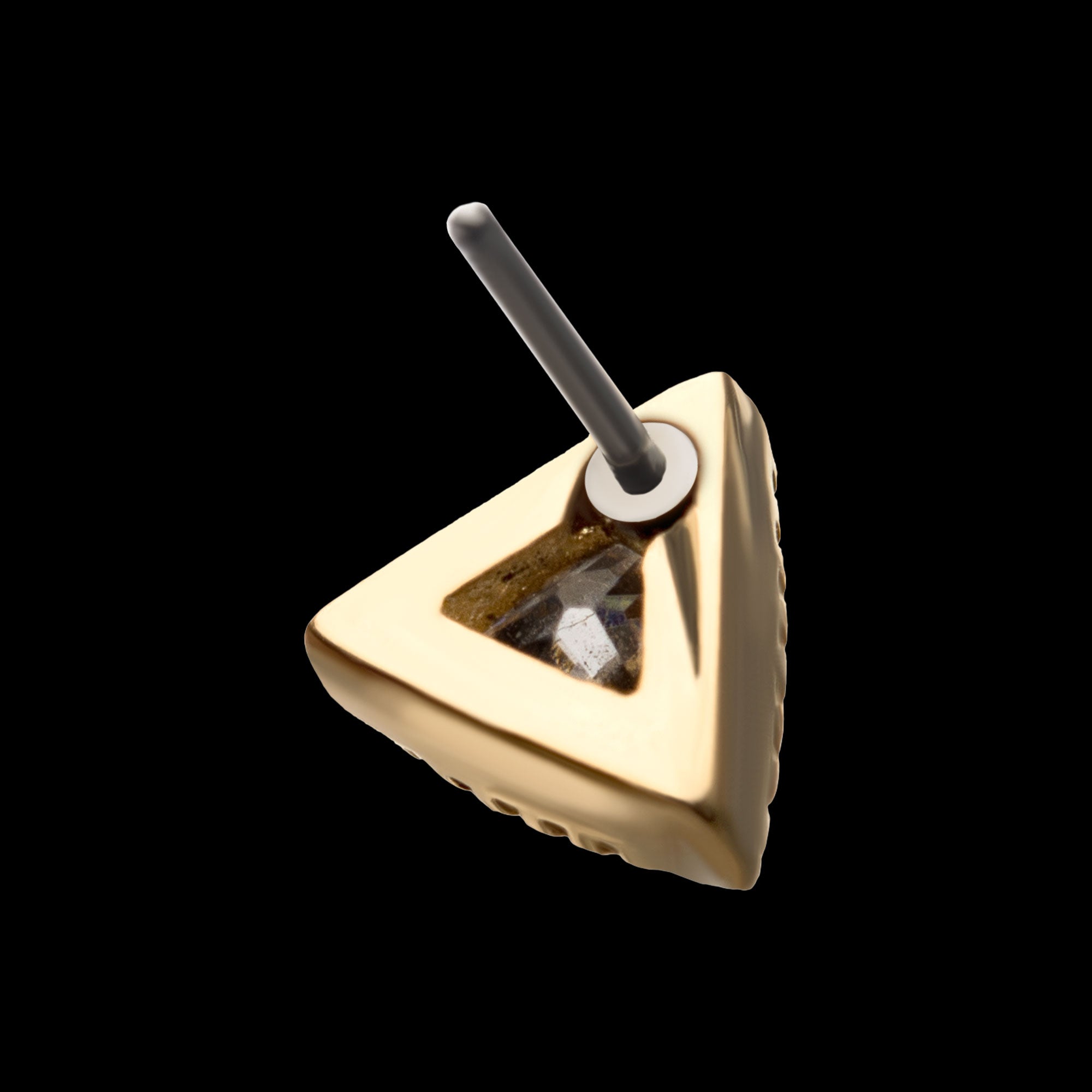 Clear Gem Triangle Flatback Stud Earring / Nosering - Gem in 14Kt Yellow Gold