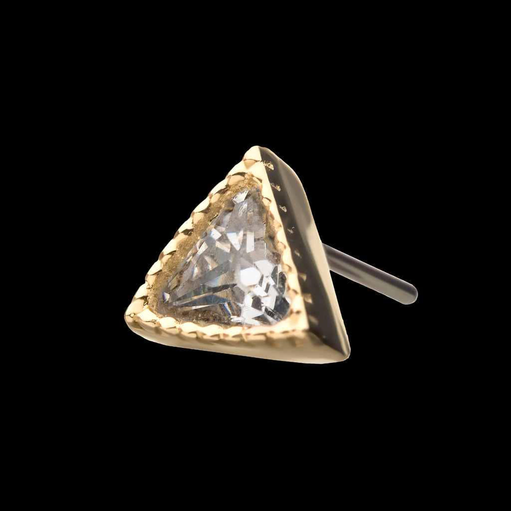 Clear Gem Triangle Flatback Stud Earring / Nosering - Gem in 14Kt Yellow Gold