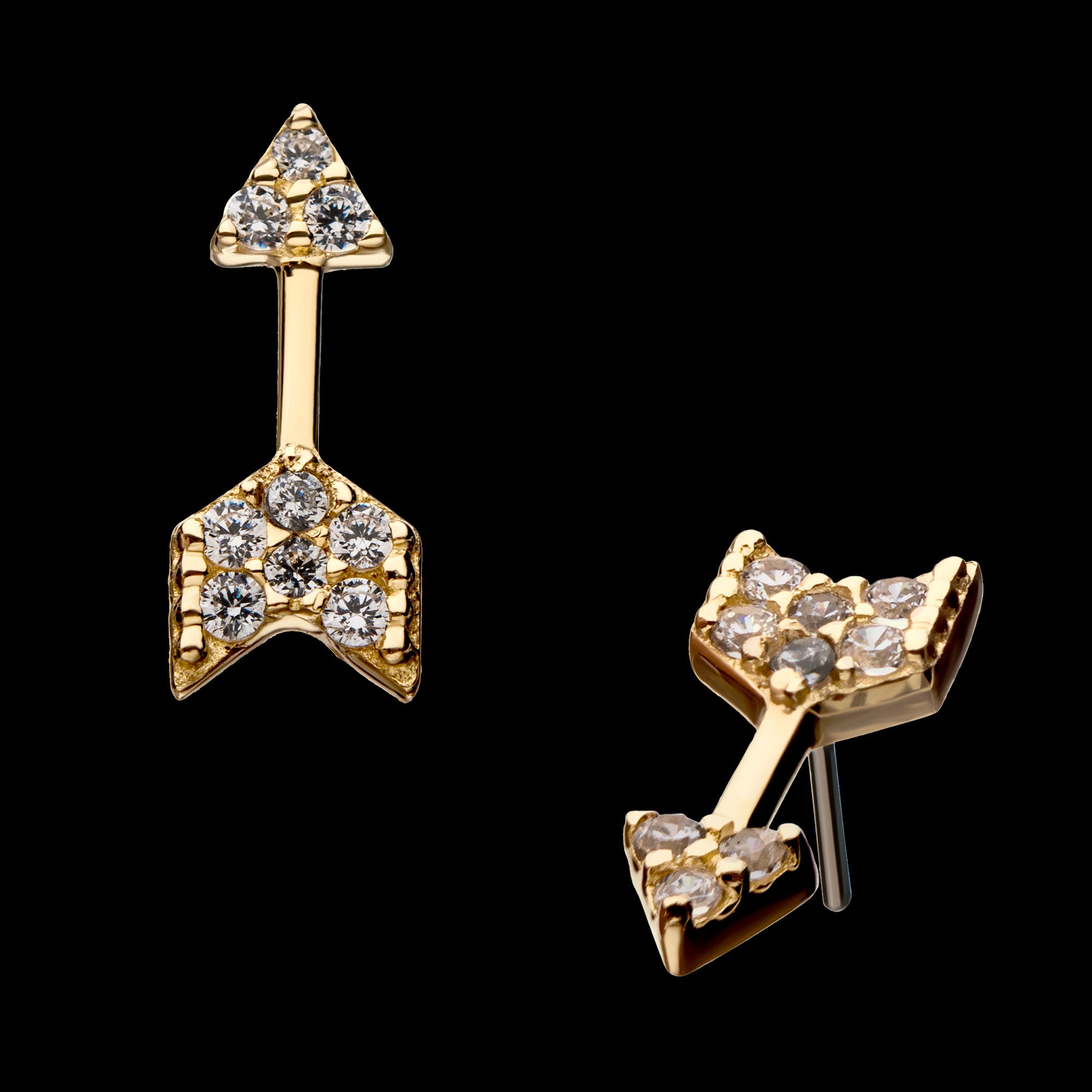 Multi-Clear Gem Arrow Flatback Stud Earring / Nosering - Gem in 14Kt Yellow Gold