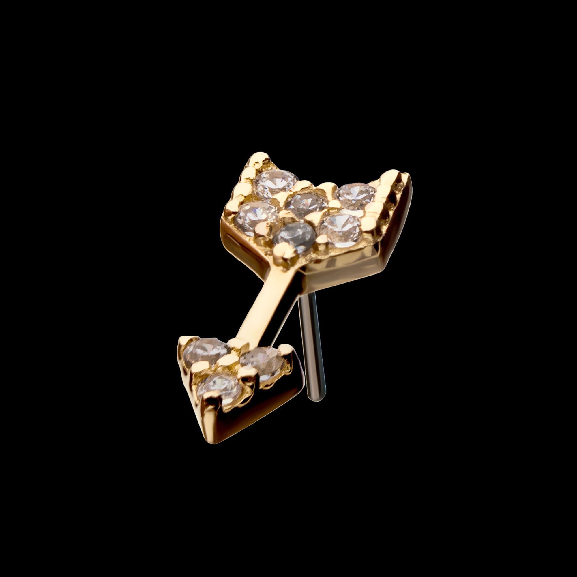 Multi-Clear Gem Arrow Flatback Stud Earring / Nosering - Gem in 14Kt Yellow Gold