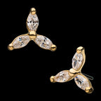 Pronged Marquise CZ Trinity Flatback Stud Earring / Nosering - CZ in 14Kt Yellow Gold