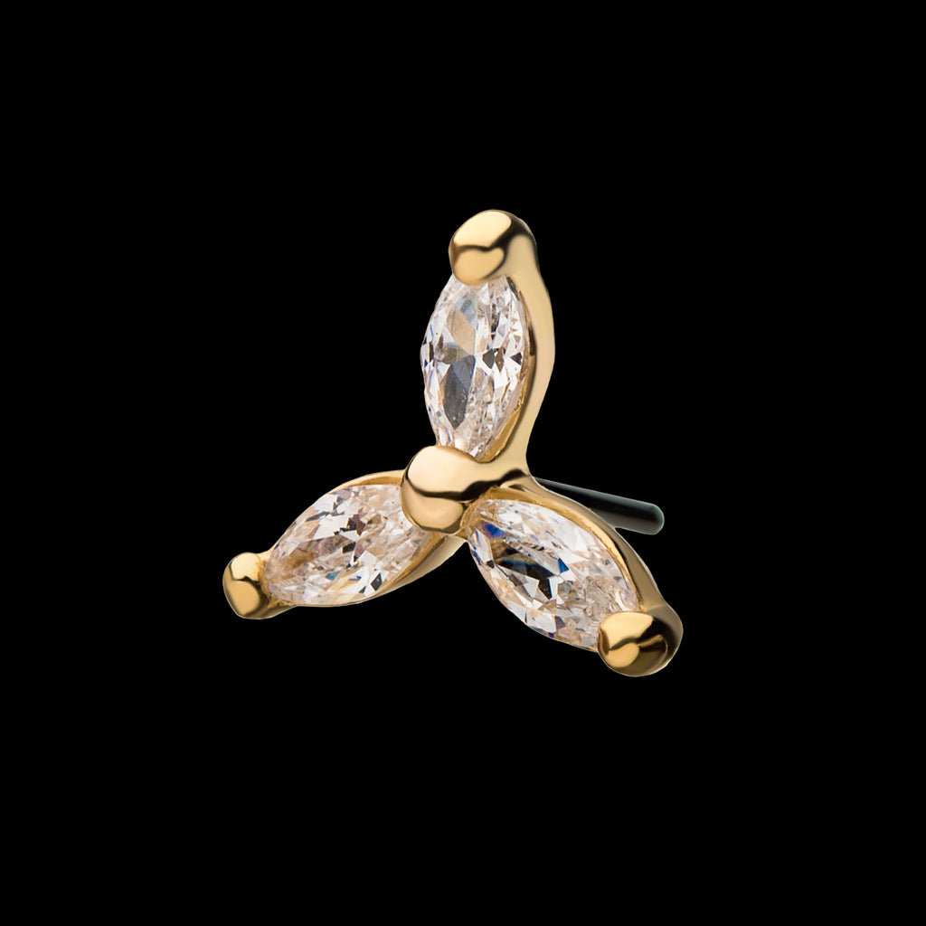 Pronged Marquise CZ Trinity Flatback Stud Earring / Nosering - CZ in 14Kt Yellow Gold
