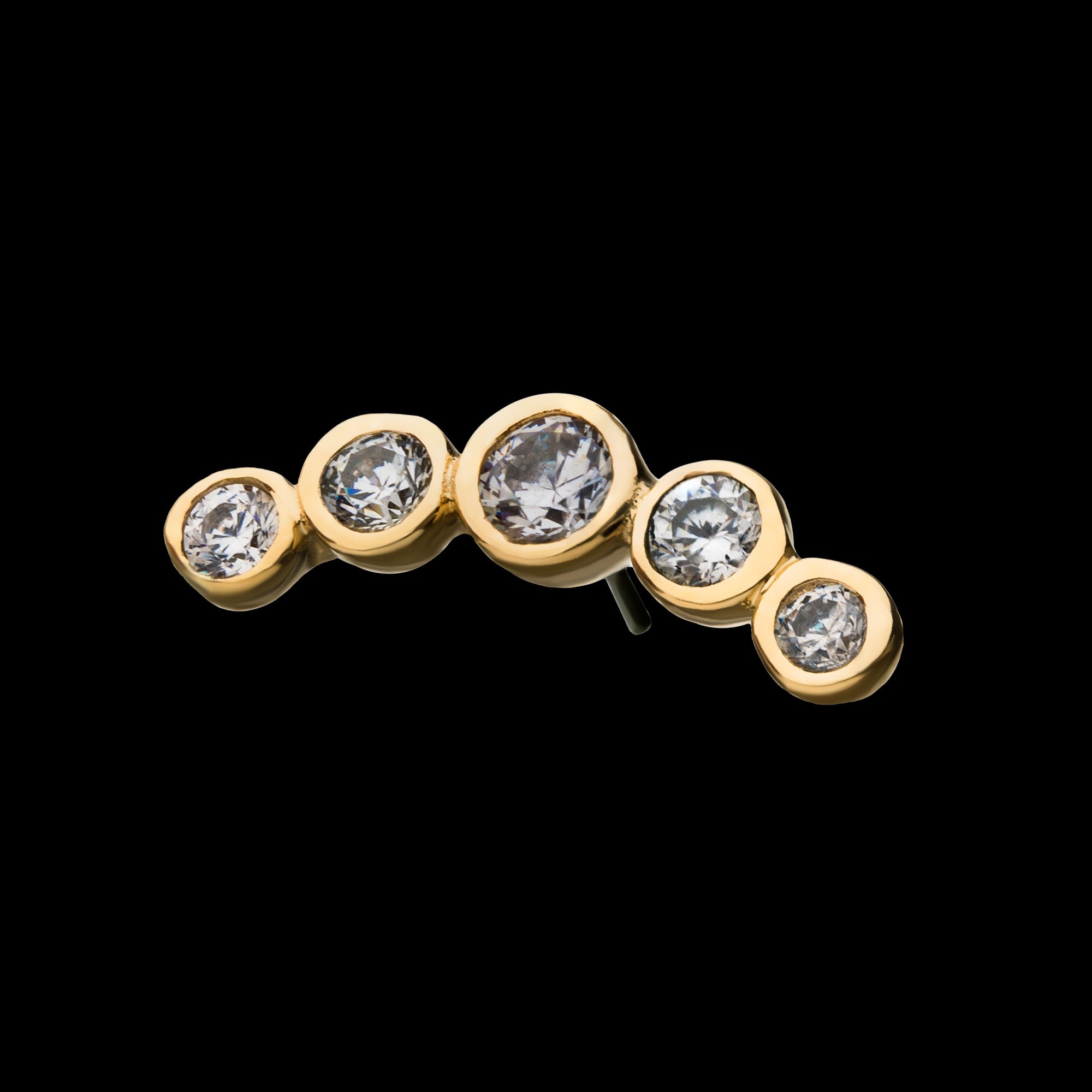 Bezel Set Gem 5-Cluster Flatback Stud Earring / Nosering - Gem in 14Kt Yellow Gold