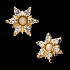 Clear CZ and White Synthetic Opal 6-Point Star Flatback Stud Earring / Nosering - Synthetic Opal & Clear CZ & Opal in 14Kt Yellow Gold