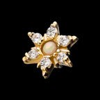 Clear CZ and White Synthetic Opal 6-Point Star Flatback Stud Earring / Nosering - Synthetic Opal & Clear CZ & Opal in 14Kt Yellow Gold
