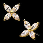 4-Clear Gem Flower Flatback Stud Earring / Nosering - Gem in 14Kt Yellow Gold