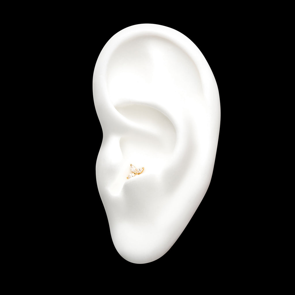 4-Clear Gem Flower Flatback Stud Earring / Nosering - Gem in 14Kt Yellow Gold
