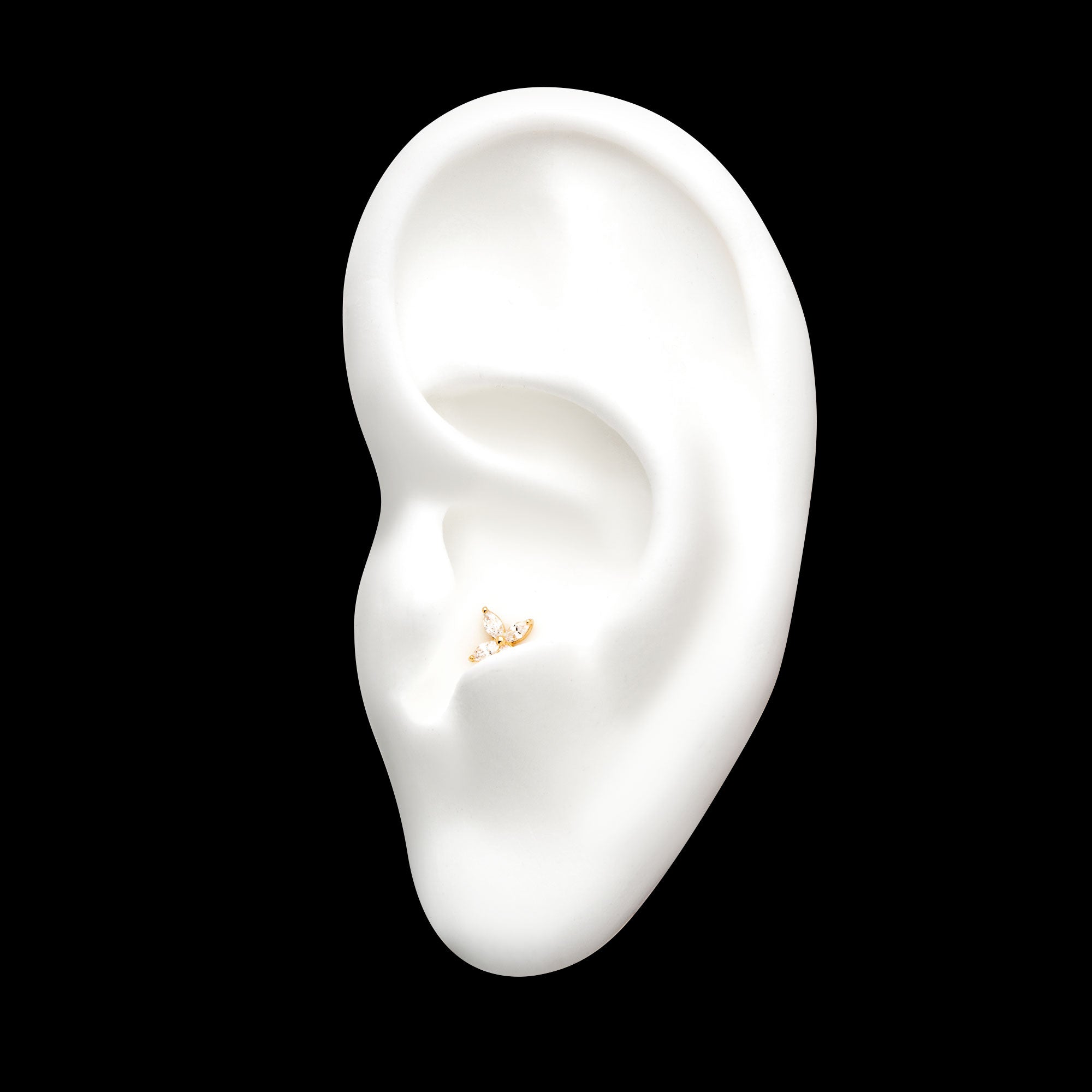 4-Clear Gem Flower Flatback Stud Earring / Nosering - Gem in 14Kt Yellow Gold
