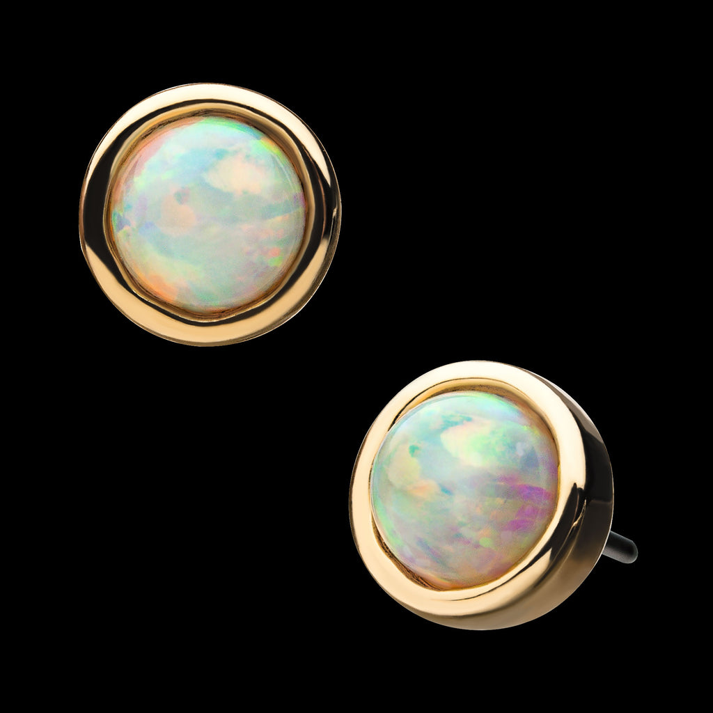4mm Bezel Set White Synthetic Opal Flatback Stud Earring / Nosering - Synthetic Opal & Opal in 14Kt Yellow Gold