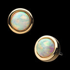 4mm Bezel Set White Synthetic Opal Flatback Stud Earring / Nosering - Synthetic Opal & Opal in 14Kt Yellow Gold