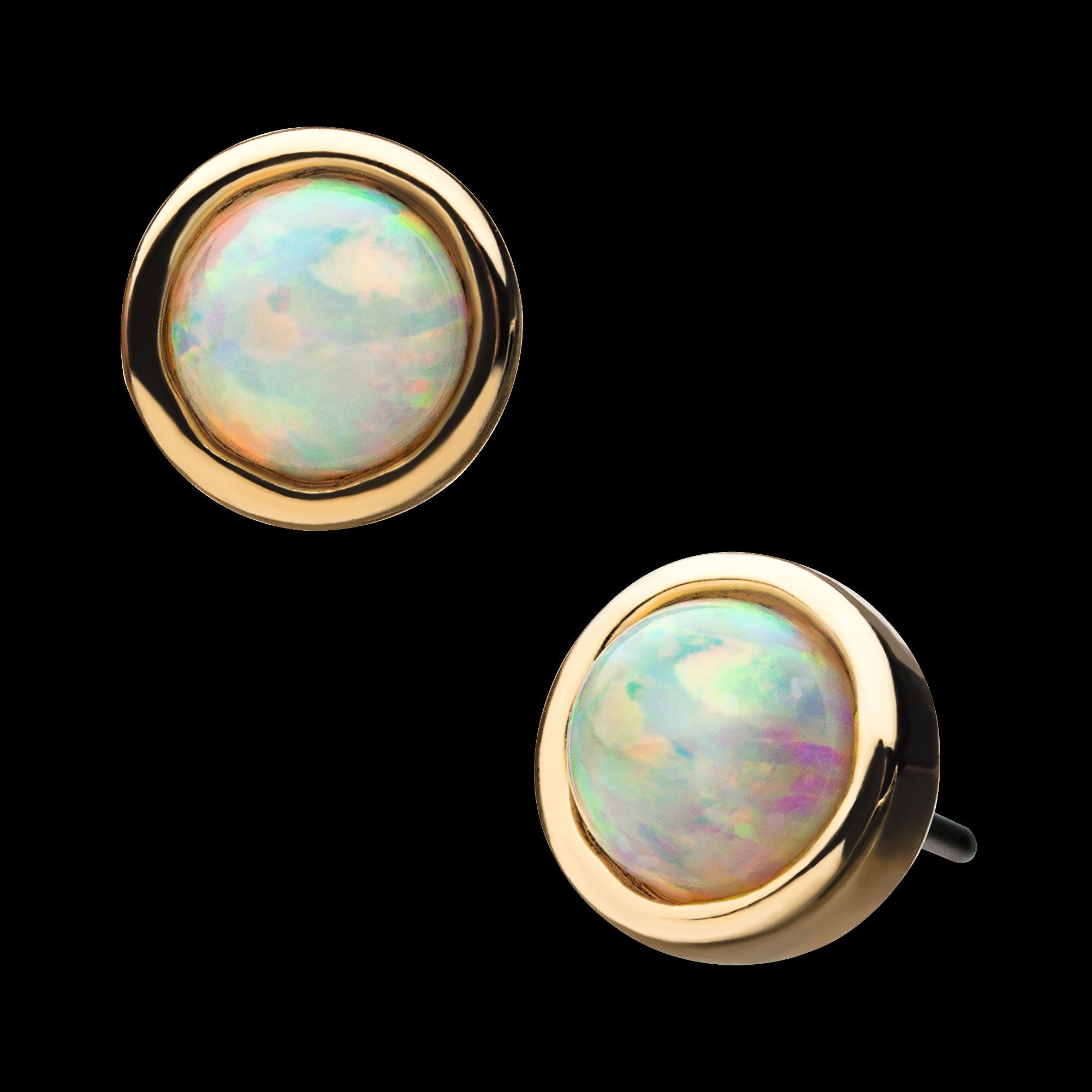 4mm Bezel Set White Synthetic Opal Flatback Stud Earring / Nosering - Synthetic Opal & Opal in 14Kt Yellow Gold