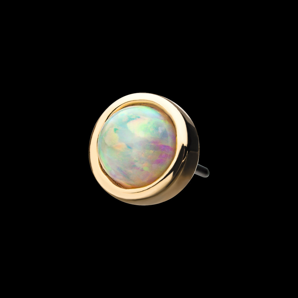 4mm Bezel Set White Synthetic Opal Flatback Stud Earring / Nosering - Synthetic Opal & Opal in 14Kt Yellow Gold