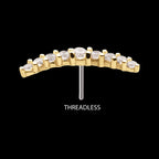 Curved Bar with 9 Prong Set Gem Cluster Flatback Stud Earring / Nosering - Gem in 14Kt Gold