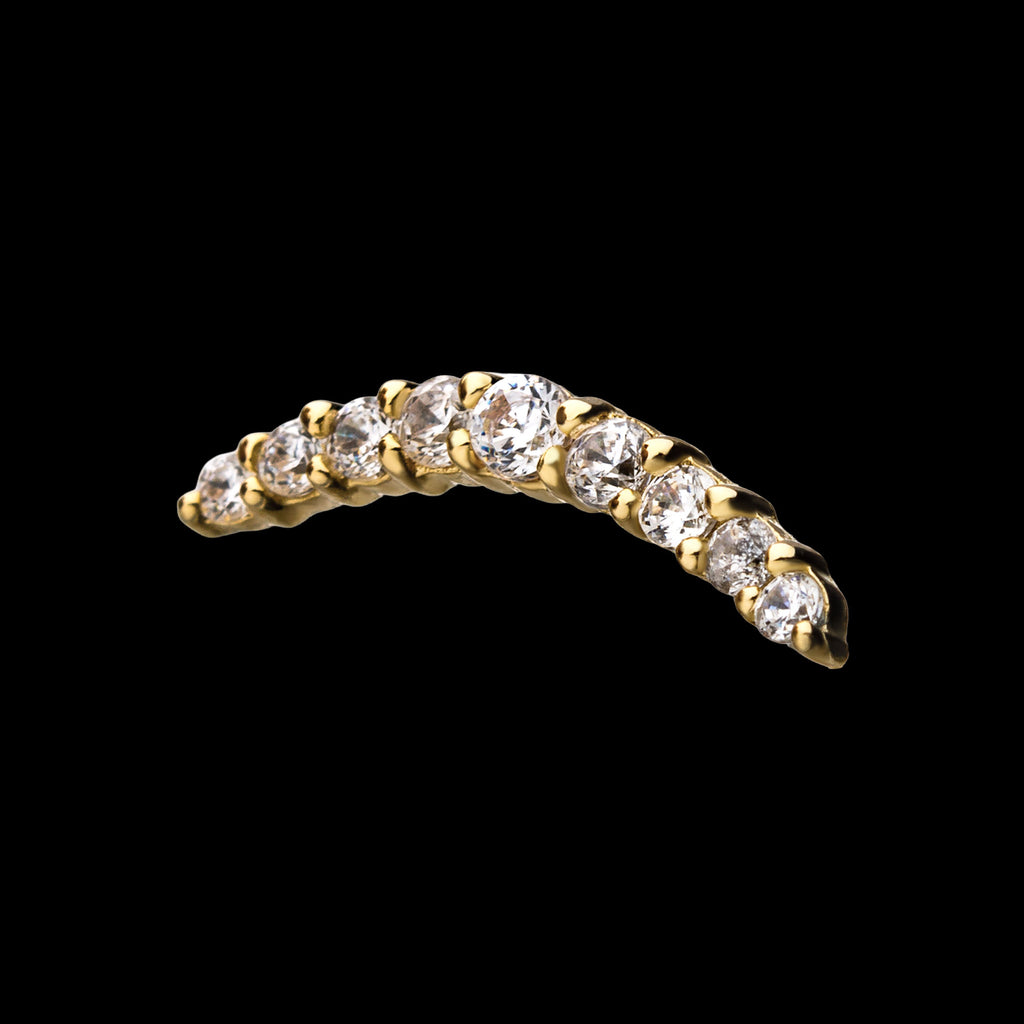 Curved Bar with 9 Prong Set Gem Cluster Flatback Stud Earring / Nosering - Gem in 14Kt Gold