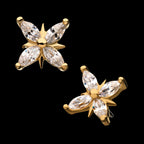 Prong Set 4-Clear CZ Cross Flatback Stud Earring / Nosering - Clear CZ in 14Kt Yellow Gold