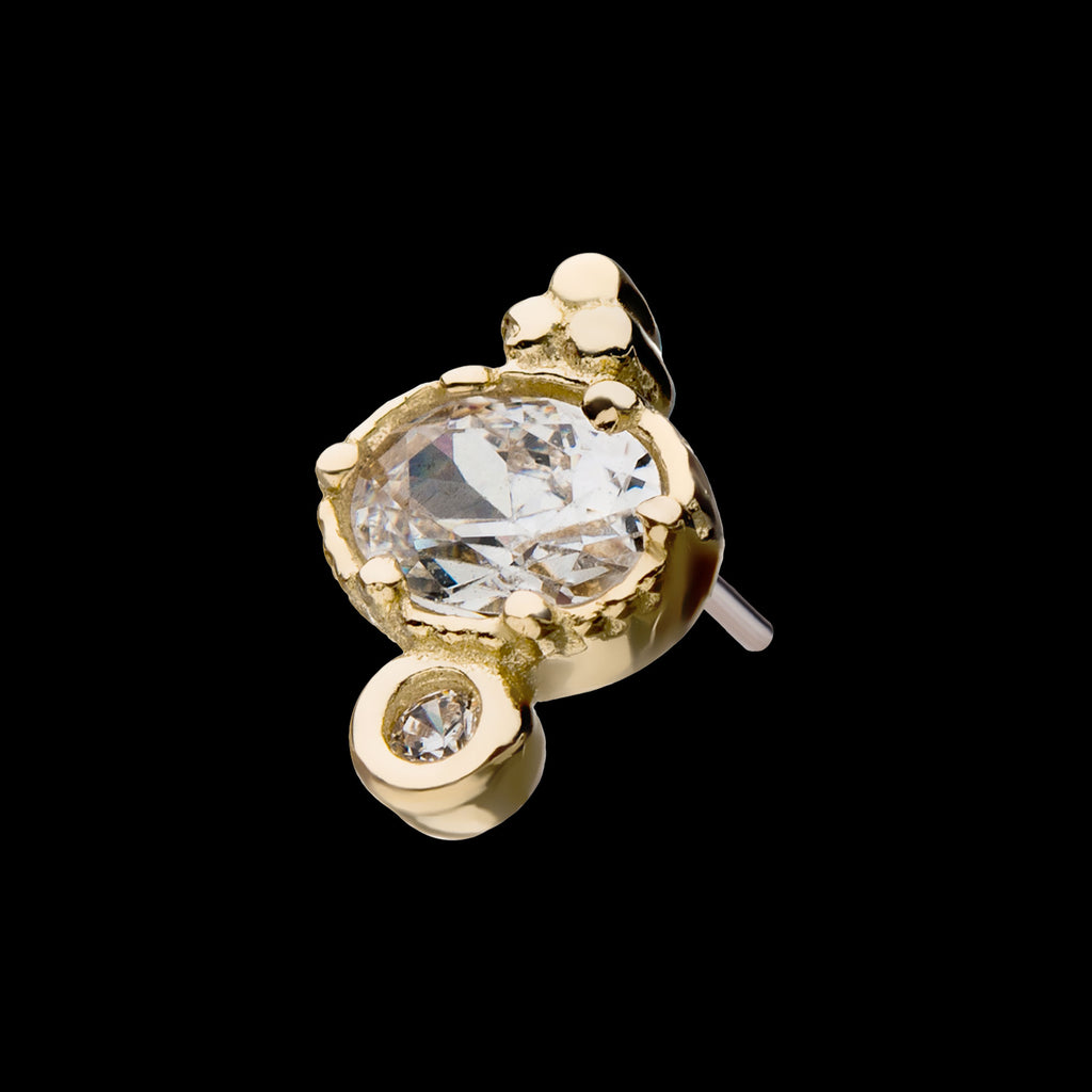 Big & Small Clear Gem & Tri-bead Flatback Stud Earring / Nosering - Gem in 14Kt Yellow Gold