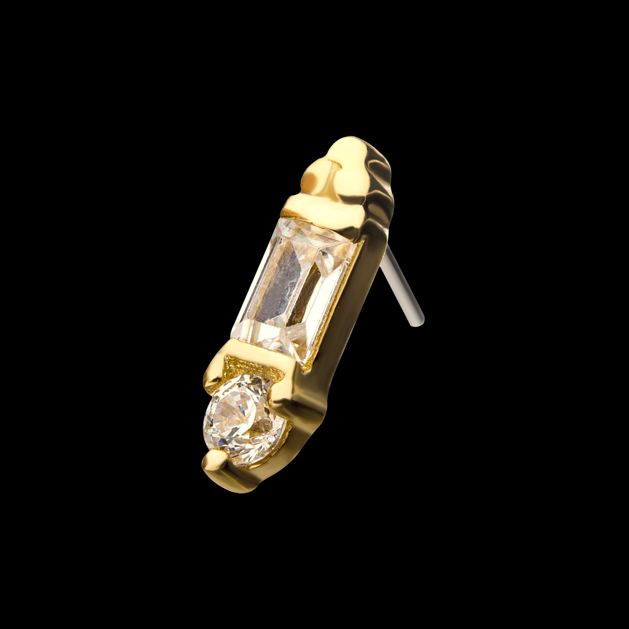 8mm Dual Clear Gem Flatback Stud Earring / Nosering - Gem in 14Kt Yellow Gold