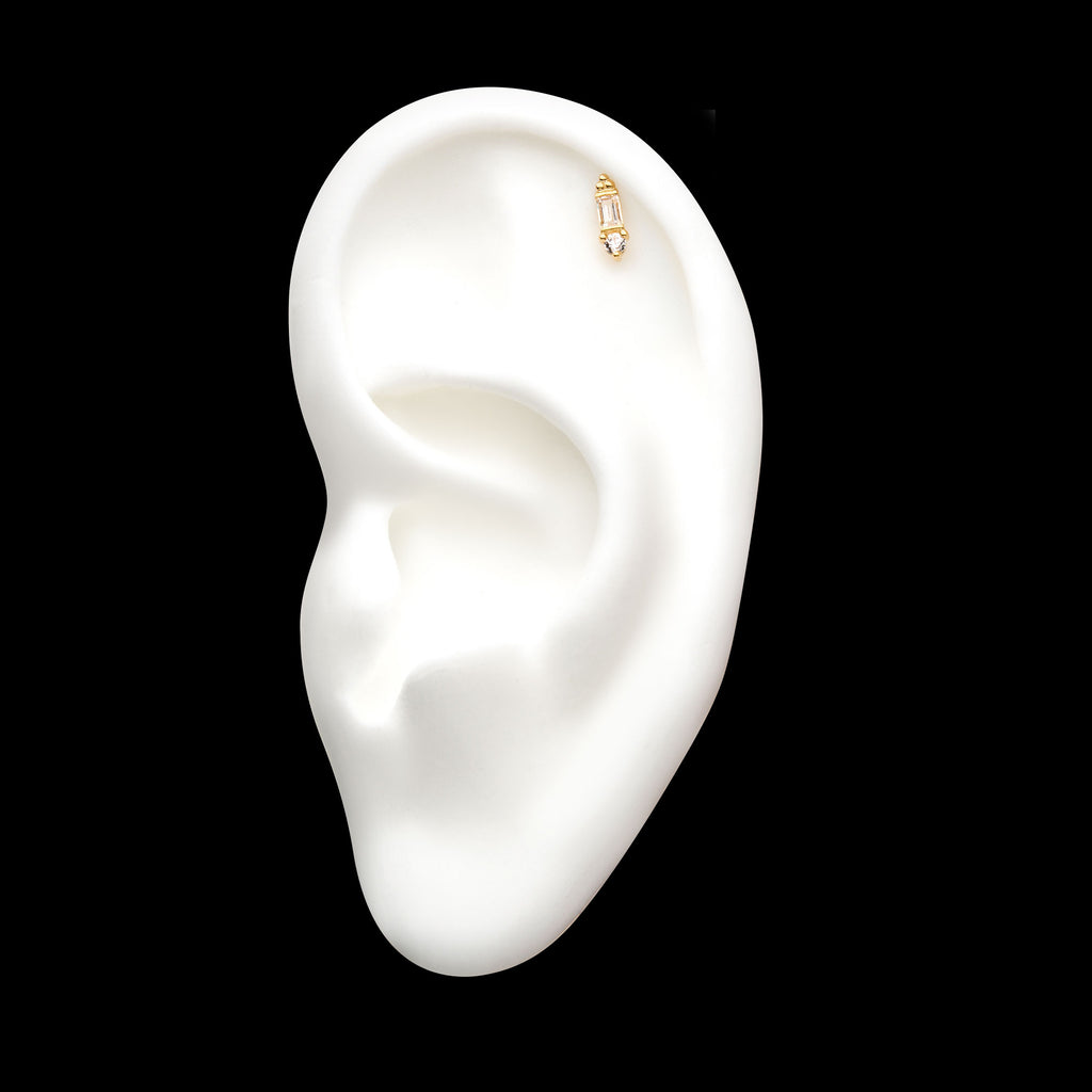 8mm Dual Clear Gem Flatback Stud Earring / Nosering - Gem in 14Kt Yellow Gold
