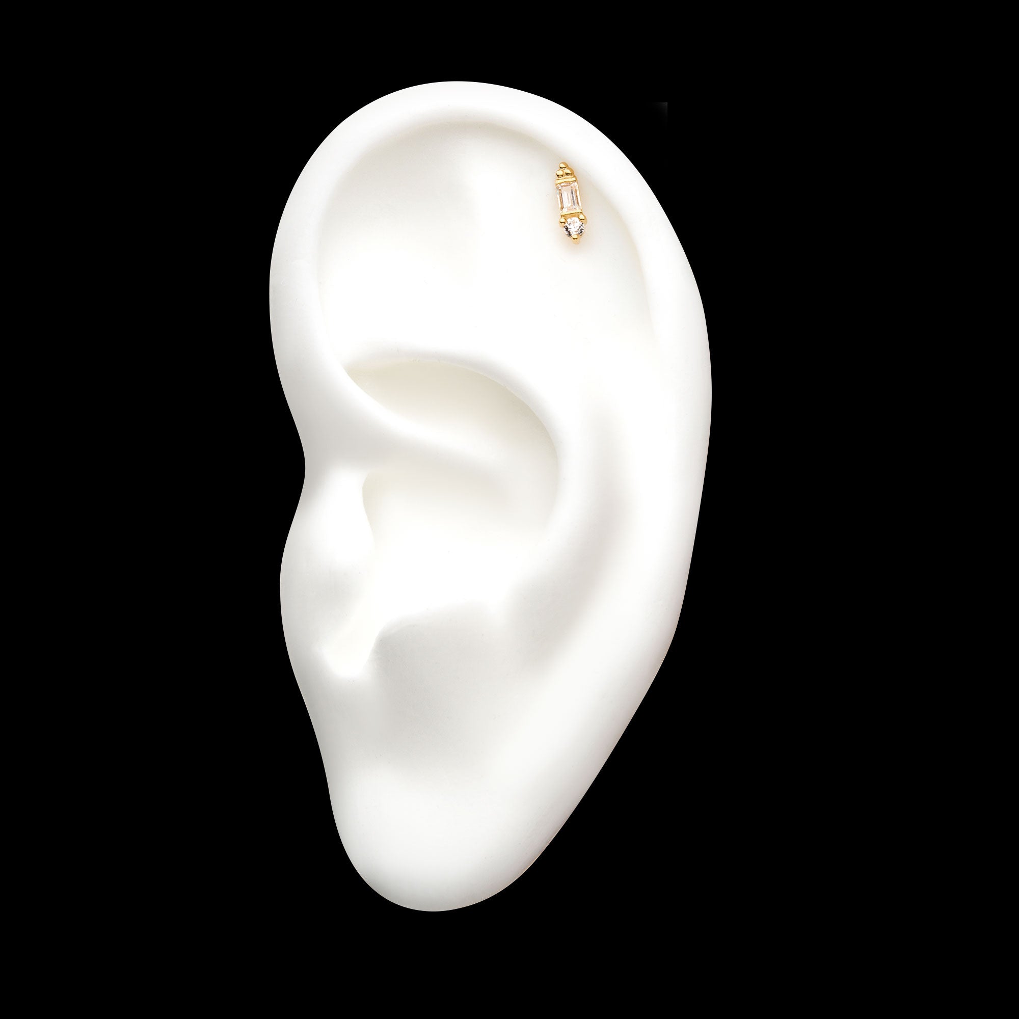 8mm Dual Clear Gem Flatback Stud Earring / Nosering - Gem in 14Kt Yellow Gold