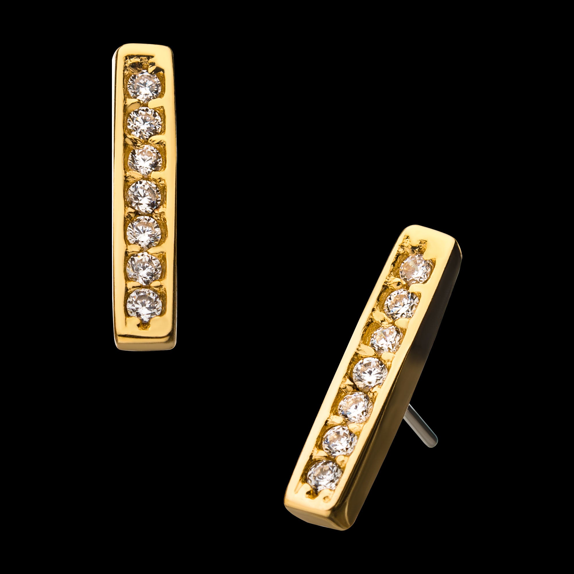 9mm 7-Clear Gem Panel Flatback Stud Earring / Nosering - Gem in 14Kt Yellow Gold