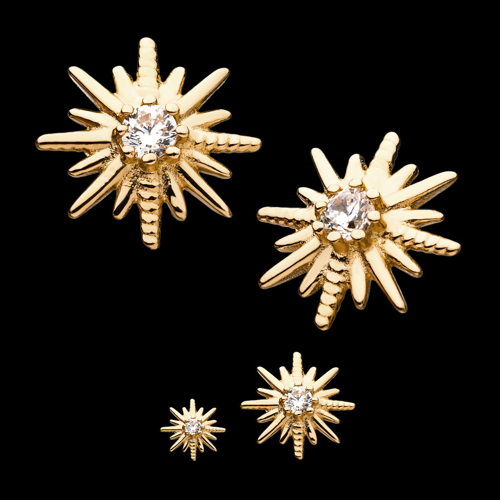 Star Clear CZ Flatback Stud Earring / Nosering - Clear CZ in 14Kt Yellow Gold