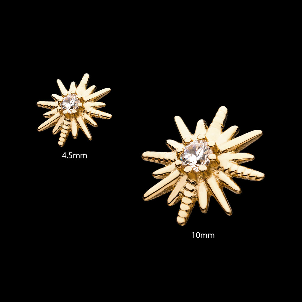 Star Clear CZ Flatback Stud Earring / Nosering - Clear CZ in 14Kt Yellow Gold