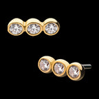 3 Bezel Clear CZ Flatback Stud Earring / Nosering - Clear CZ in 14Kt Yellow Gold
