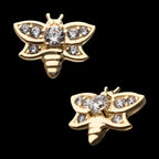 Clear Gem Bee Flatback Stud Earring / Nosering - Gem in 14Kt Yellow Gold