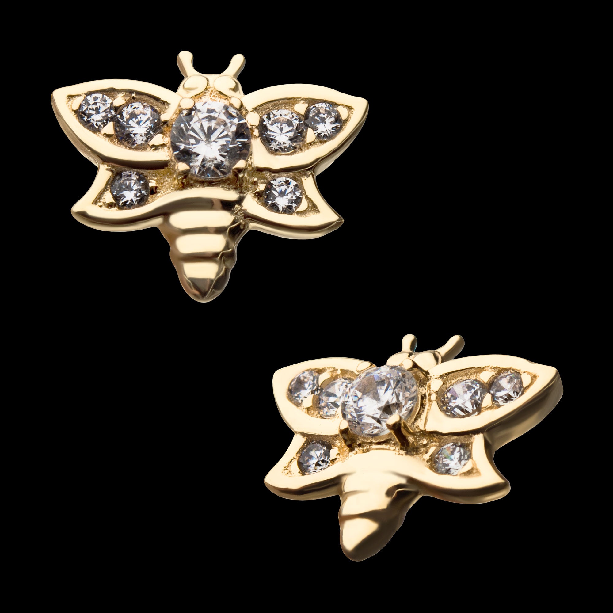 Clear Gem Bee Flatback Stud Earring / Nosering - Gem in 14Kt Yellow Gold