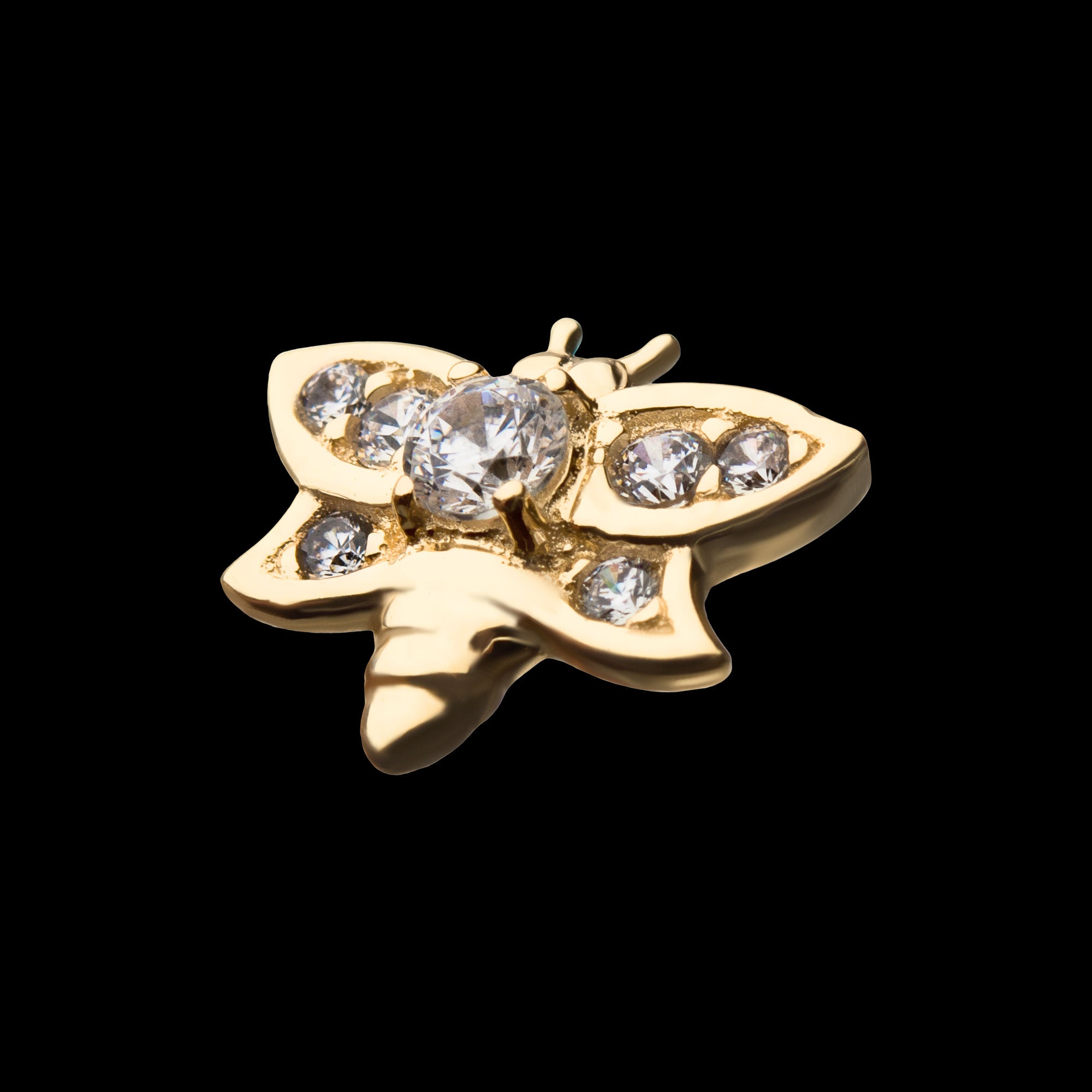 Clear Gem Bee Flatback Stud Earring / Nosering - Gem in 14Kt Yellow Gold
