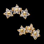 3-Curved Cluster Pronged Round CZ Flower Flatback Stud Earring / Nosering - CZ in 14Kt Yellow Gold
