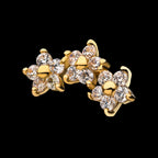 3-Curved Cluster Pronged Round CZ Flower Flatback Stud Earring / Nosering - CZ in 14Kt Yellow Gold