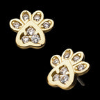 Dog Paw Clear CZ Flatback Stud Earring / Nosering - Clear CZ in 14Kt Yellow Gold