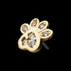 Dog Paw Clear CZ Flatback Stud Earring / Nosering - Clear CZ in 14Kt Yellow Gold