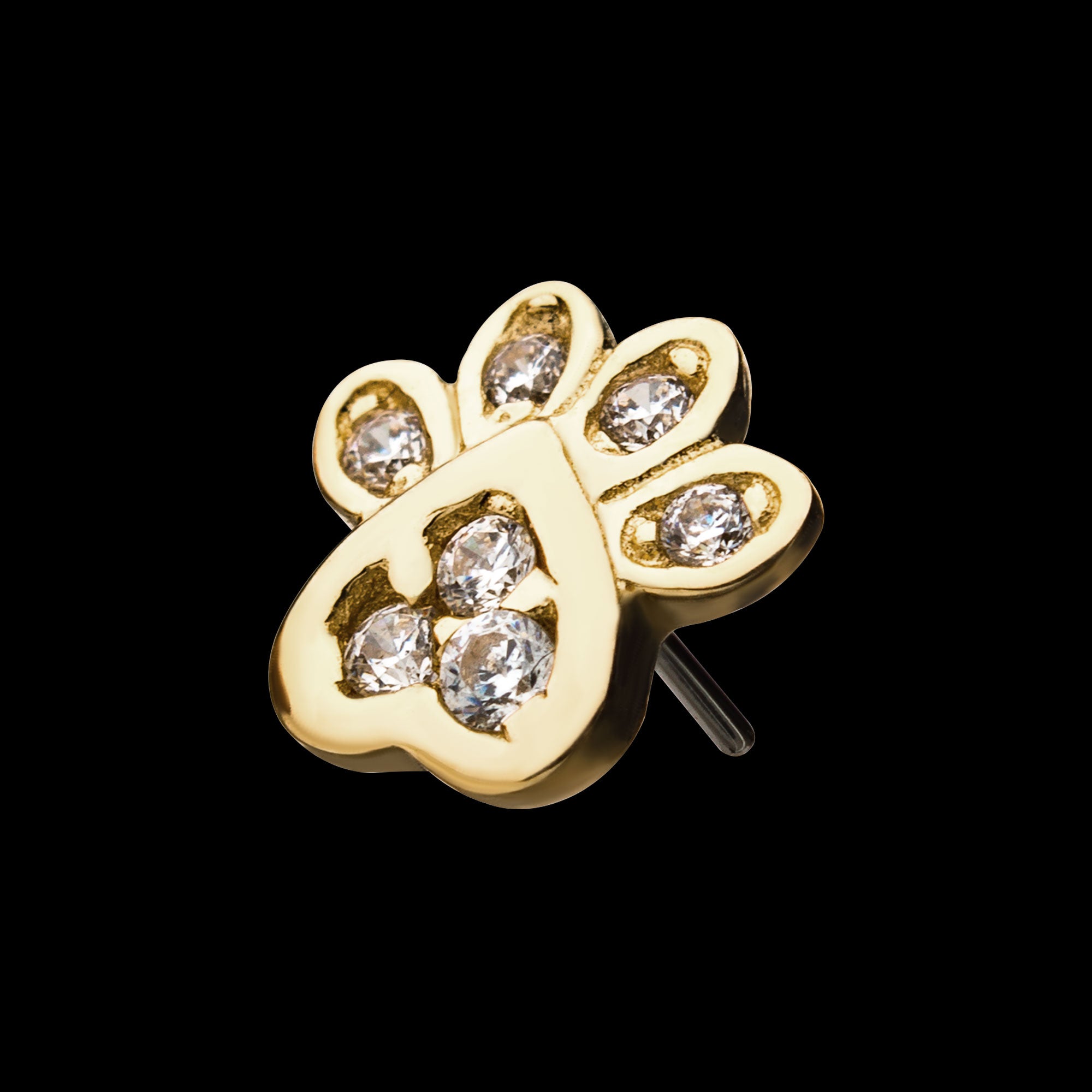 Dog Paw Clear CZ Flatback Stud Earring / Nosering - Clear CZ in 14Kt Yellow Gold