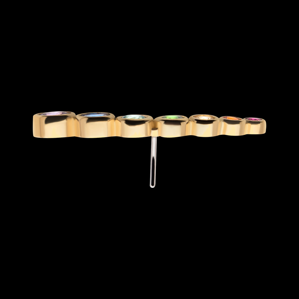 Bezel Set Rainbow CZ 7-Cluster (Left Ear) Flatback Stud Earring / Nosering - Rainbow CZ & CZ in 14Kt Yellow Gold