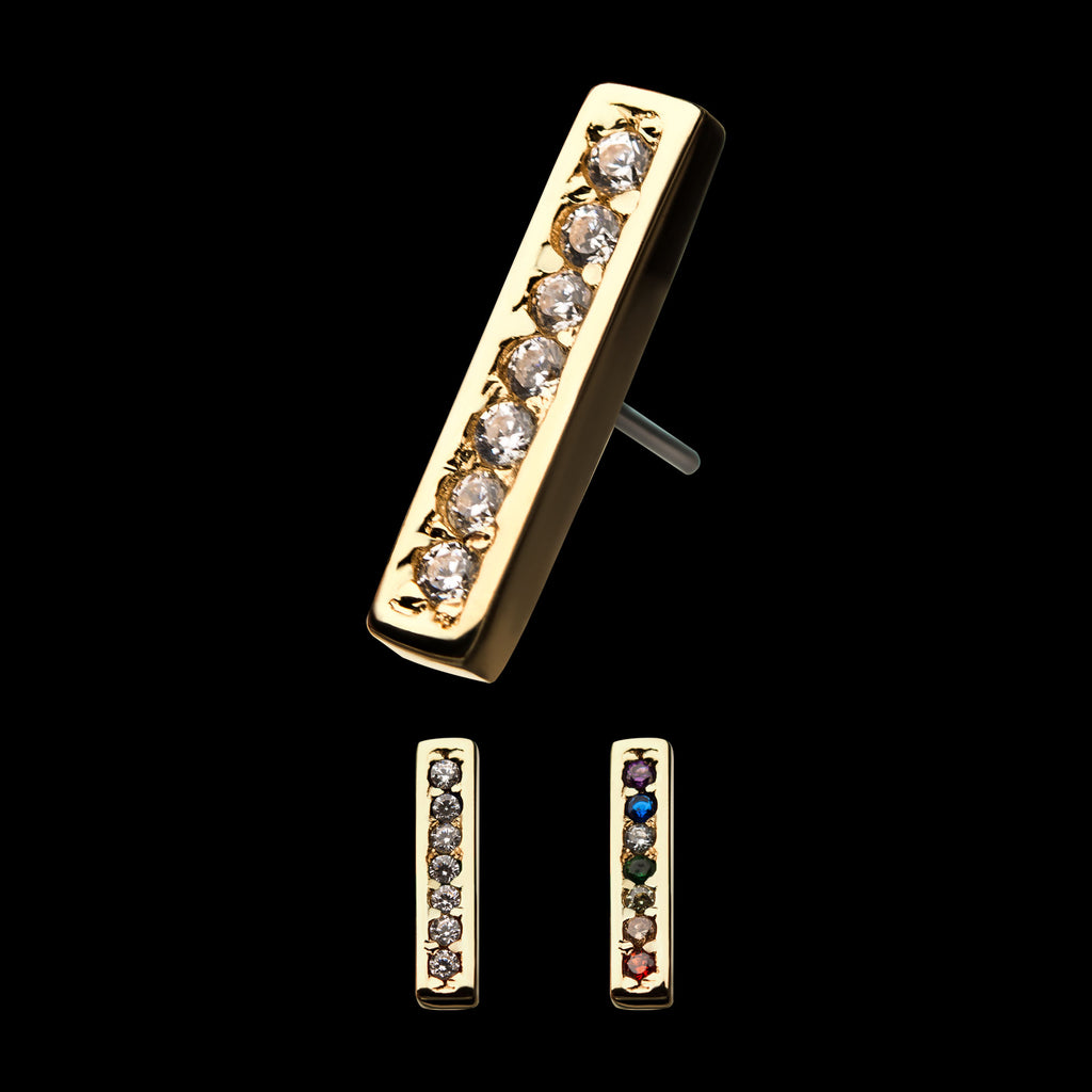 Prong Set CZ 7-Cluster Bar Flatback Stud Earring / Nosering - CZ in 14Kt Yellow Gold